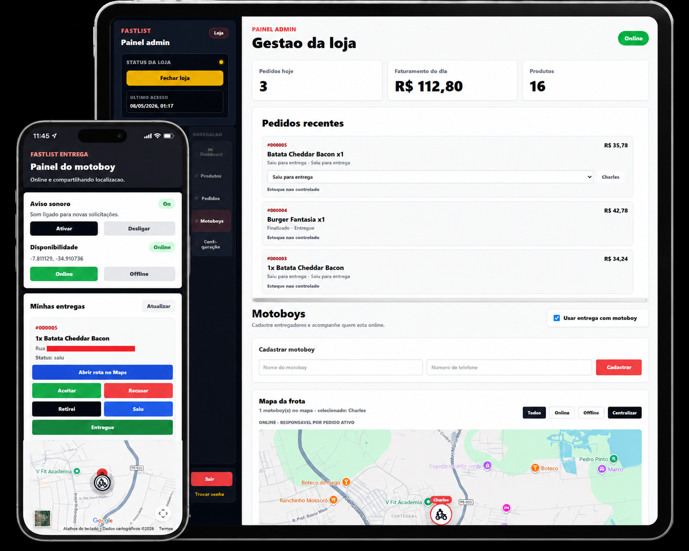 Preview do painel admin FastList